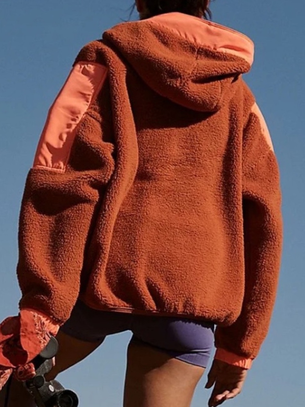 FP MOVEMENT Lead The Pack Teddy Pullover Neon Coral Toasted Coconut - Picture 3 of 9